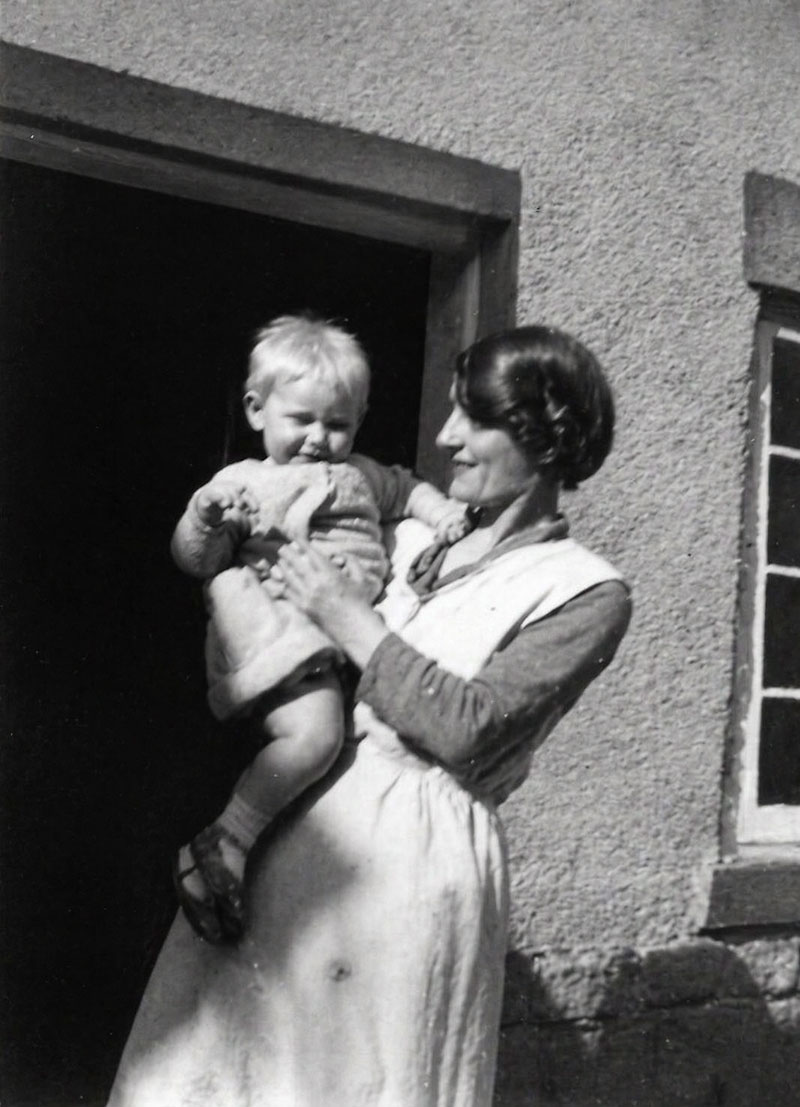 Nellie Clayton (Nee Hirons) with her son Peter in Tideswell Derbyshire - 1940s 