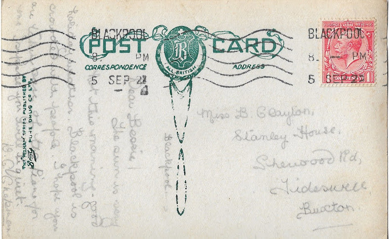 Back of a postcard sent to Bessie Clayton